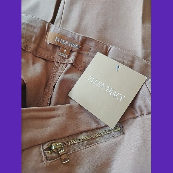 ELLEN TRACY NEW Old Money CASHEW MOCHA Exposed Zip Straight Ankle Leg Pant 4 - Picture 5 of 12